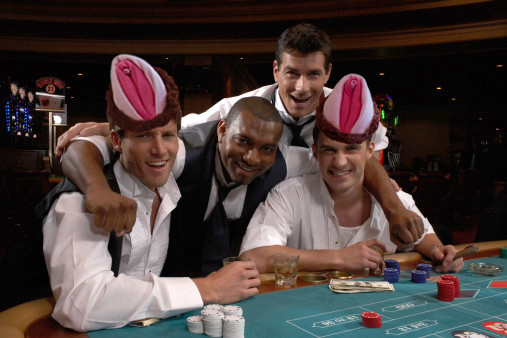 Bachelor Parties with friends wearing Vajayjay Hats